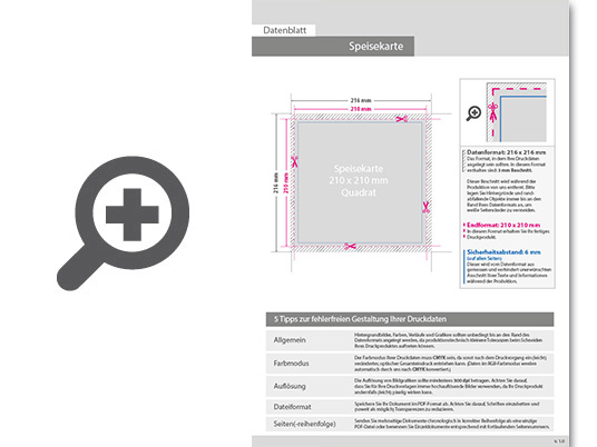 Product Bild speisekarte_mit_3-fach_drahtheftung__endformat_quadrat_21_0_cm_x_21_0_cm__28-seitig
