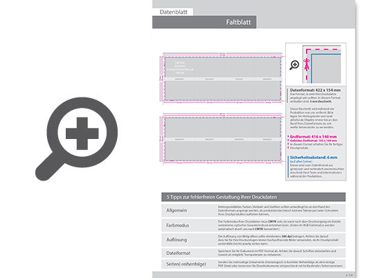 Product Bild faltblatt__gefalzt_auf_din_a6__8-seiter_(3-bruch_fensterfalz)__beidseitig_bedruckt_(4_4_farbig_+_2_sonderfarben_hks)
