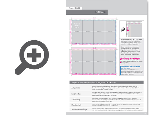 Product Bild faltblatt__gefalzt_auf_din_a6__8-seiter_(zickzackfalz)__beidseitig_bedruckt_(4_4_farbig_+_1_sonderfarbe_hks)