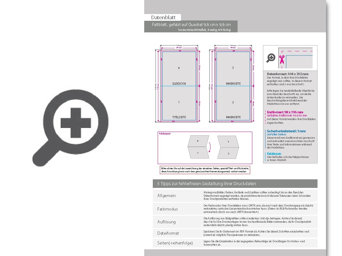 Product Bild faltblatt__gefalzt_auf_quadrat_9_8_cm_x_9_8_cm__horizontaler_mittelfalz__4-seitig